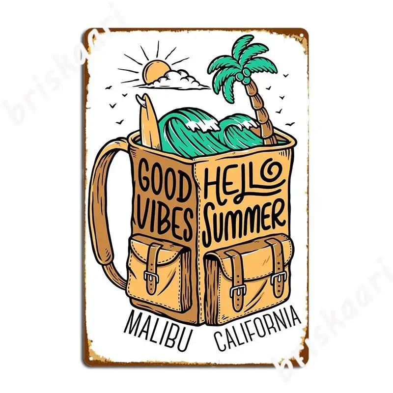 Malibu California Usa Vintage Surfing Souvenir With Metal Sign Pub Garage Plates Cinema Living Room Design Tin Sign Poster