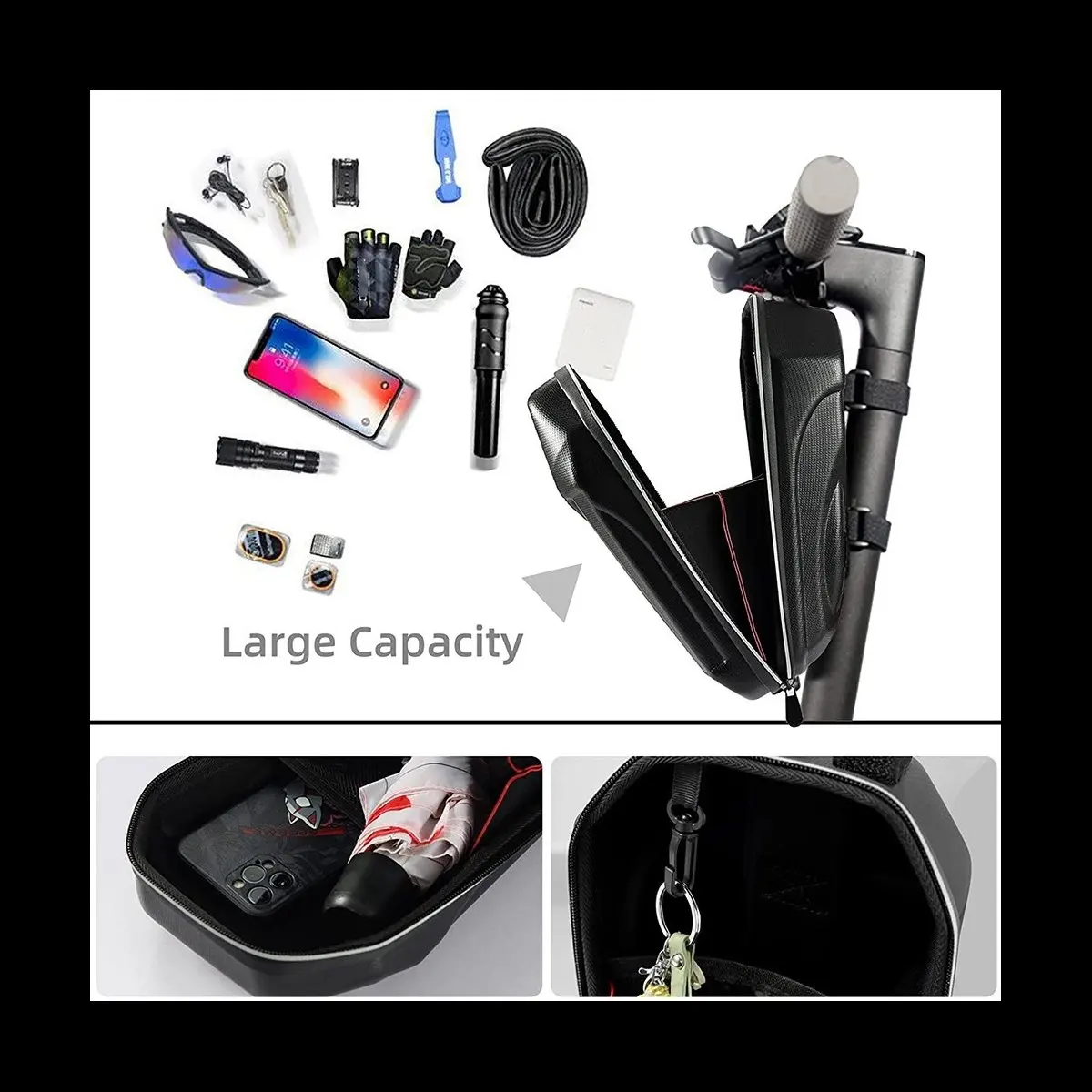 T22C New Scooter Storage Bag, 5L Large Capacity Hard Shell Splash Waterproof Scooter Front Bag, Storage Bag,Handlebar Bag