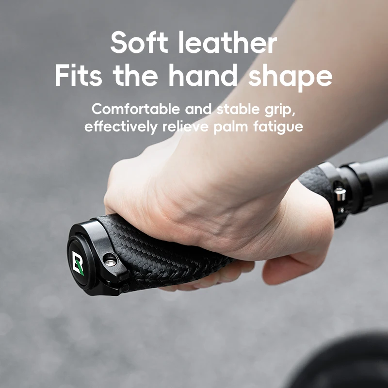 ROCKBROS Cycling Grips PU Leather Aluminum Alloy MTB Mountain Bike Handlebar Grips Locked Shockproof Anti-slip Cycling Grips