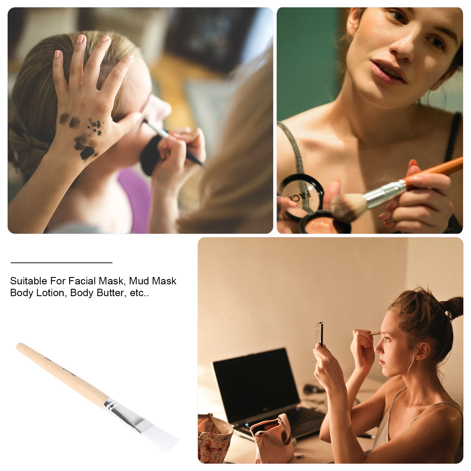 Brosse pour masque Facial, manche en bois, applicateur de maquillage réutilisable pour masque de boue, Lotion pour le corps, outil hygiénique facile à nettoyer, 2 pièces