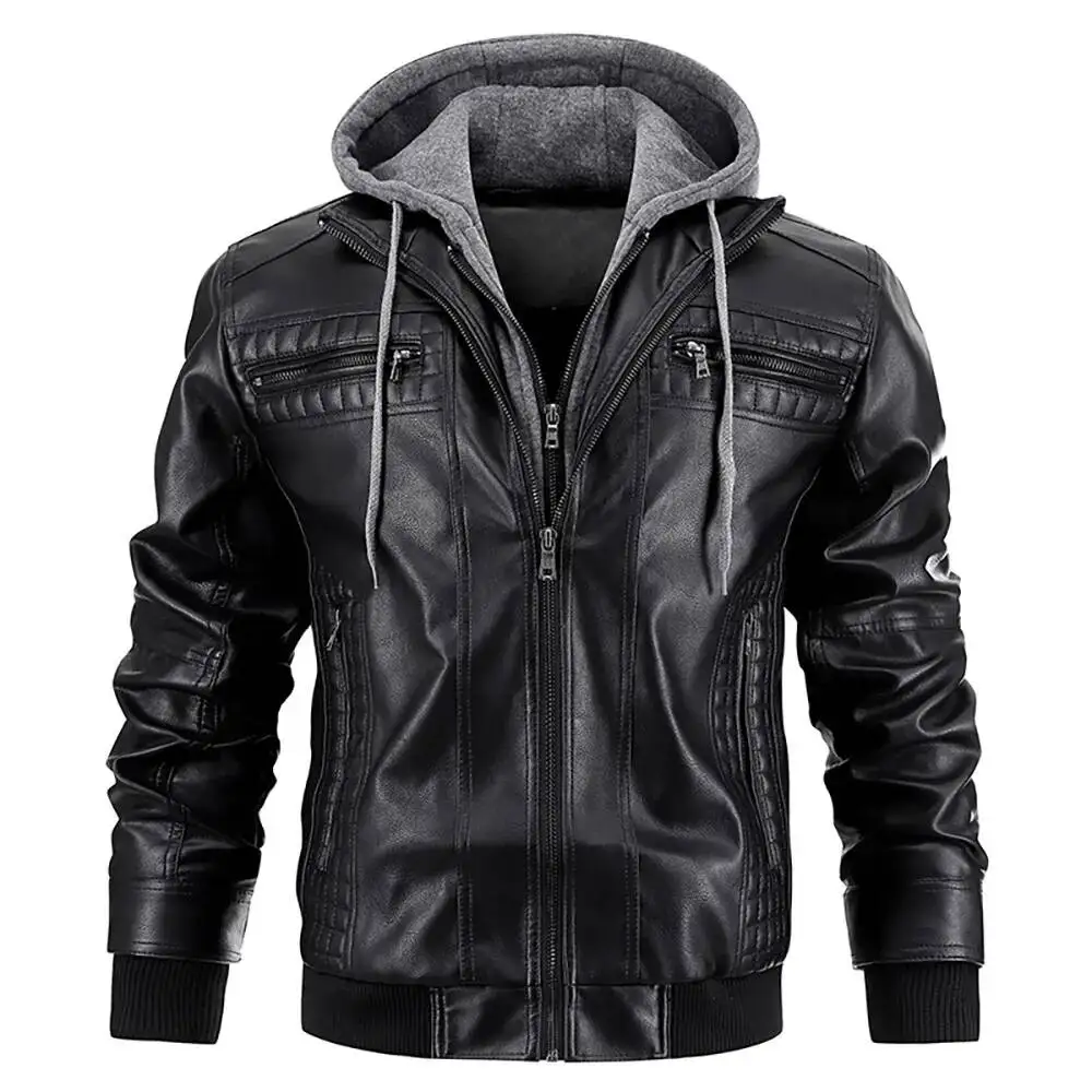 

Men's Hooded PU Autumn Winter New Warm Jacket, Casual And Stylish Handsome Leather Jacket
