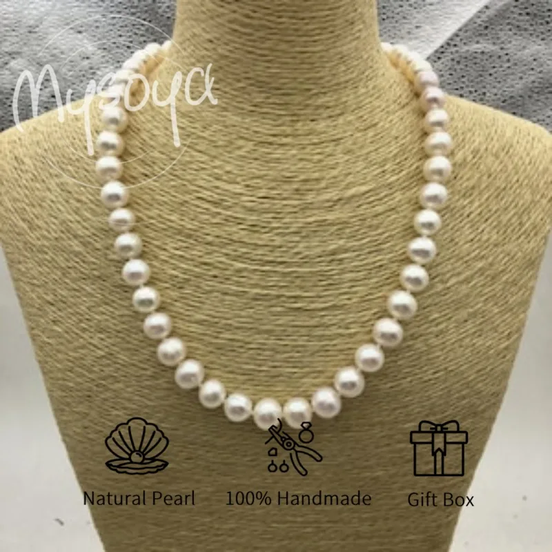 

MYSOYA ожерелье из белого пресноводного жемчуга 9-10 мм с подарочной коробкой для нее/Хим, подарка на день рождения/свадьбу/юбилей/Рождество/Новый год