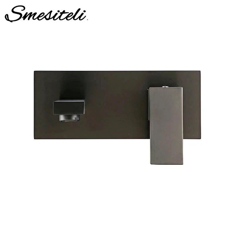 Smesiteli-torneira de Pia de Banheiro Torneira de Latão para Parede Misturador de Água Quente e Fria Cozinha Cinza Escovada Fixado na Parede