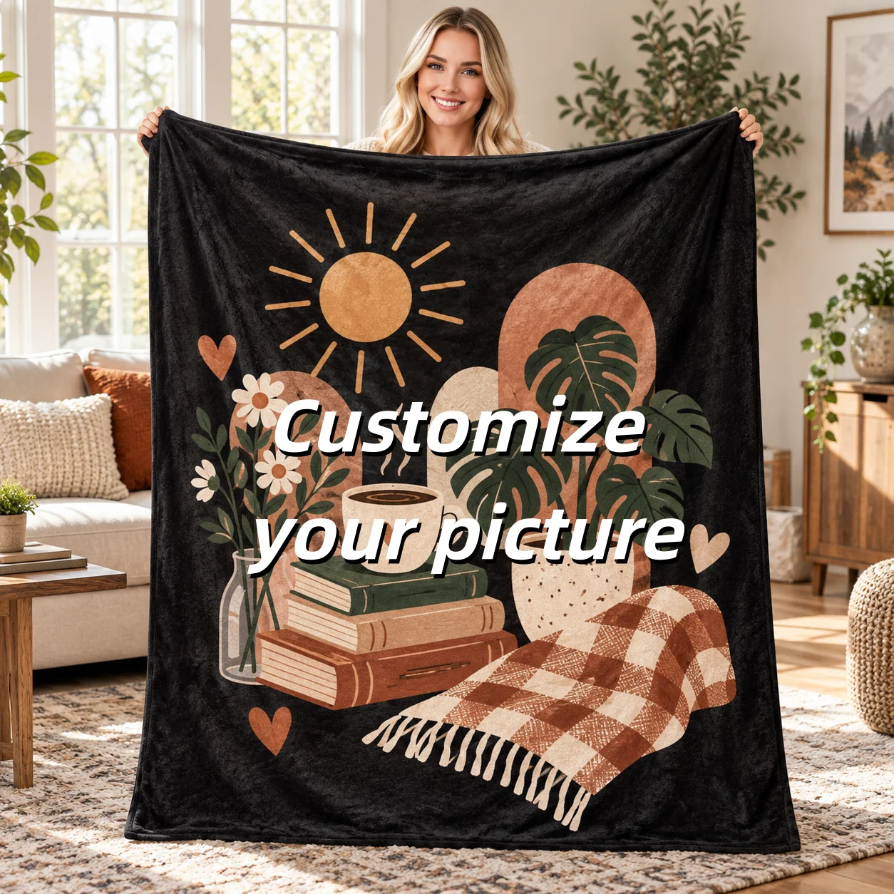Full Picture Custom Flannel Blanket Personalized Soft Throw for Couch Bed Sofa Living Room Bedroom Home Decor Gift