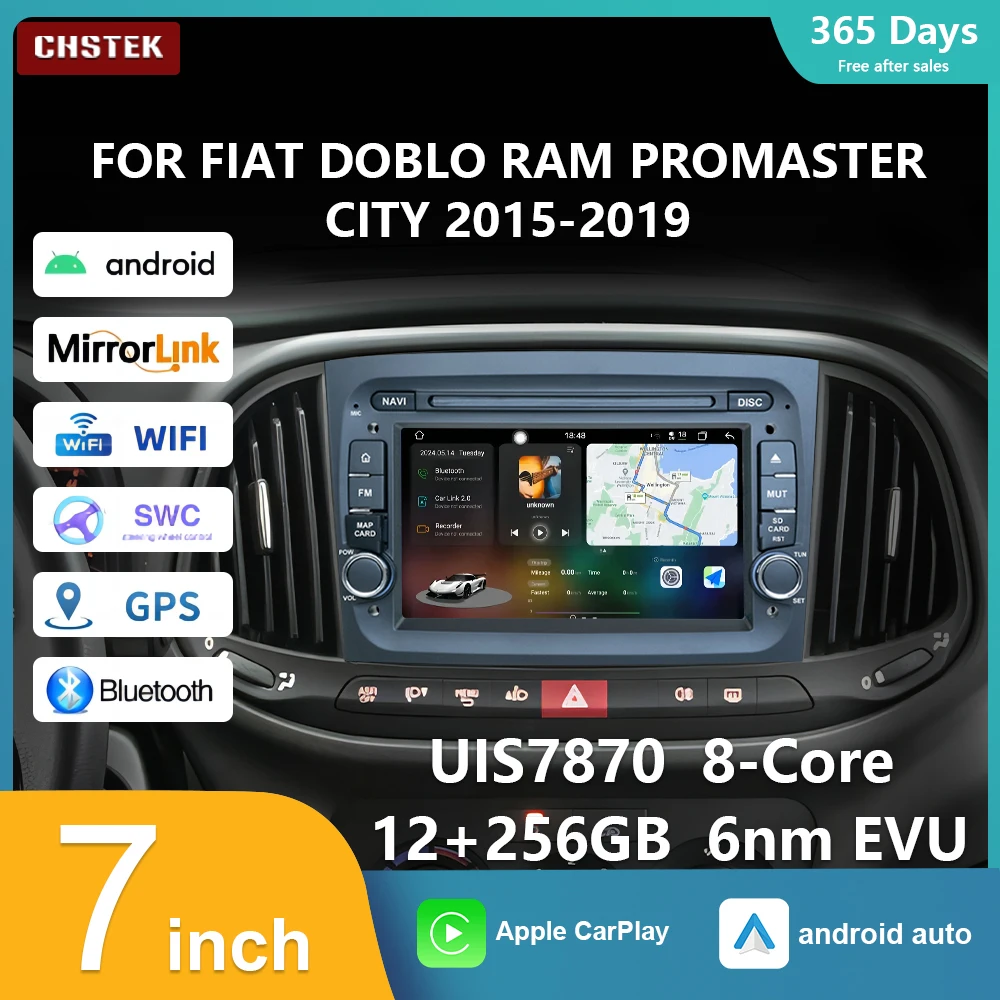 

Автомобильный радиоприемник CHSTEK UIS7870 Carplay 12 + 256G Android 13 для Fiat Doblo 2015-2019 GPS Мультимедийный проигрыватель с навигацией Bluetooth Wi-Fi 4G