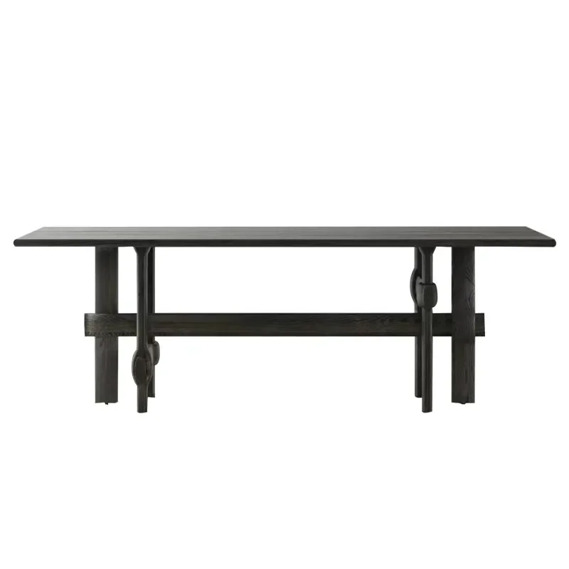 Medieval style, creative rectangle, solid wood black dining table, retro wabi-sabi style, household