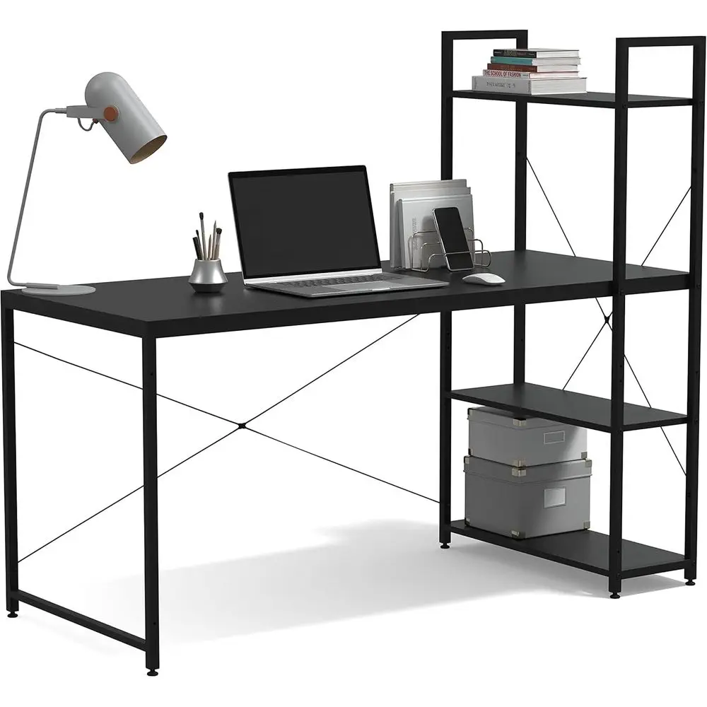 55 مكتب ألعاب مزدوج الجوانب مع أرفف قابلة للتعديل، وإدارة الكابلات، وسهل التجميع للمكتب المنزلي، أسود #5