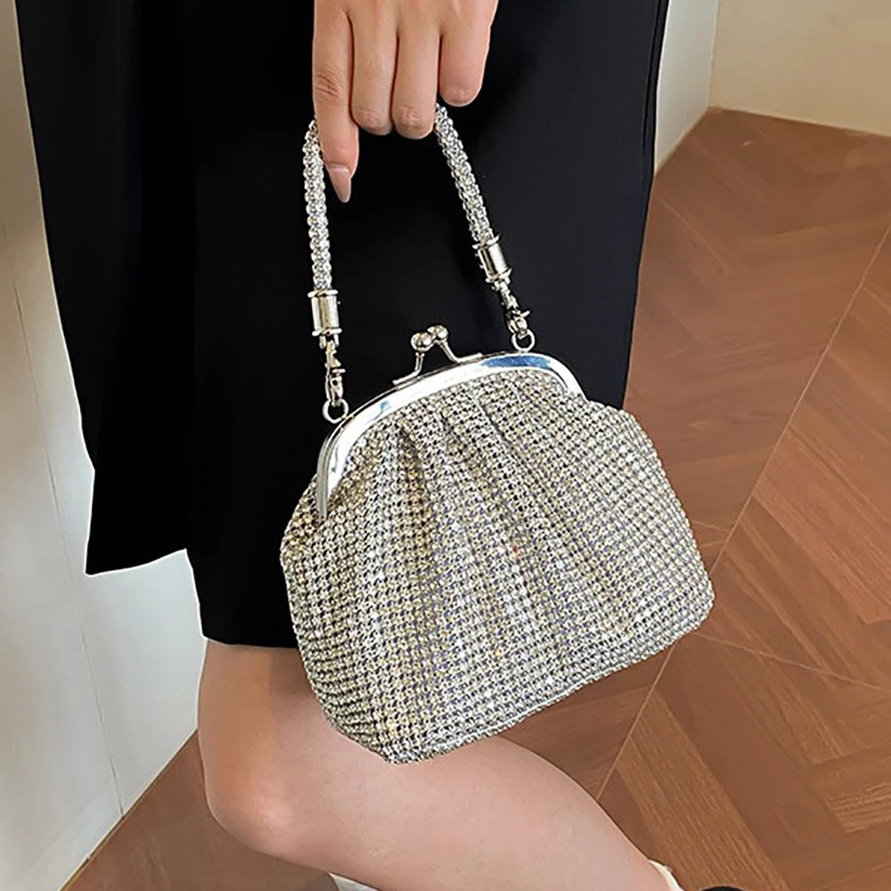 European Fashion Shiny Rhinestone Crossbody Bags Women Trendy Diamonds Banquet Party Clutch Bag Blingbling All-Match Bucket Bags