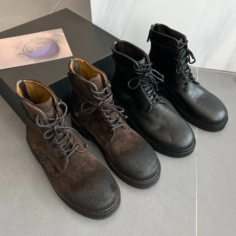 Imported Dark Brown Suede Black Leather Boots