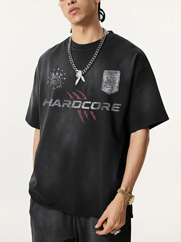 T Edgy Men's Shirt Hardcore Graphic Print Claw Mark Distressed Wash Black Boxy Fit Streetwear Casual Cotton Tee AAYD
