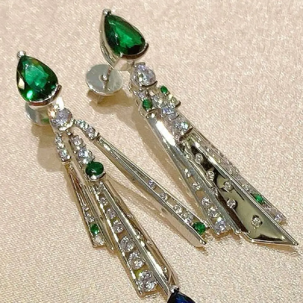 

KQDANCE 925 Sterling Silver Emerald Long Tassel Drop Earrings For Women Cubic Zirconia Green Stone Luxury Vintage Fine Jewelry
