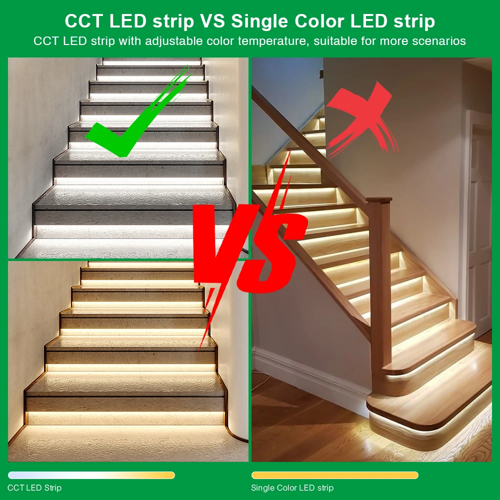 Imagem -06 - Cct Dimmable Led Stair Light Strip com Sensor de Movimento Transformadores de Potência 520 Passos Kit com 24v Cct Cob Strip