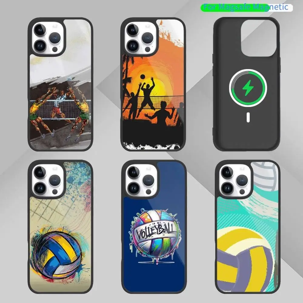 

Чехол для телефона с V-Volleyball, росписью P для iPhone17,16,15,14,13 Plus, Pro Max, магнитный для беспроводной зарядки Magsafe