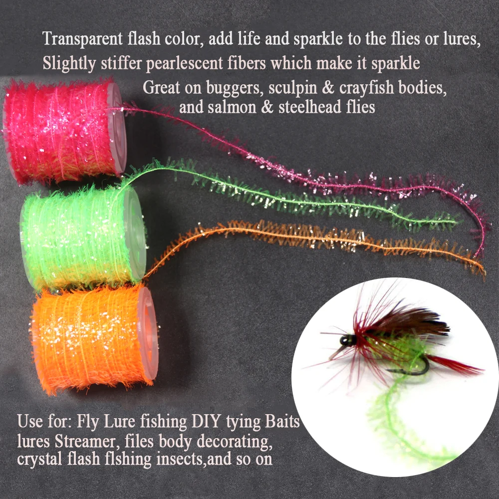 Vtwins Fishing Fly Tying Material Crystal Ice Chenille Streamer Fly Marabou Jig Flashabou Ice Jig Flies Salmon Bass Pike Lures