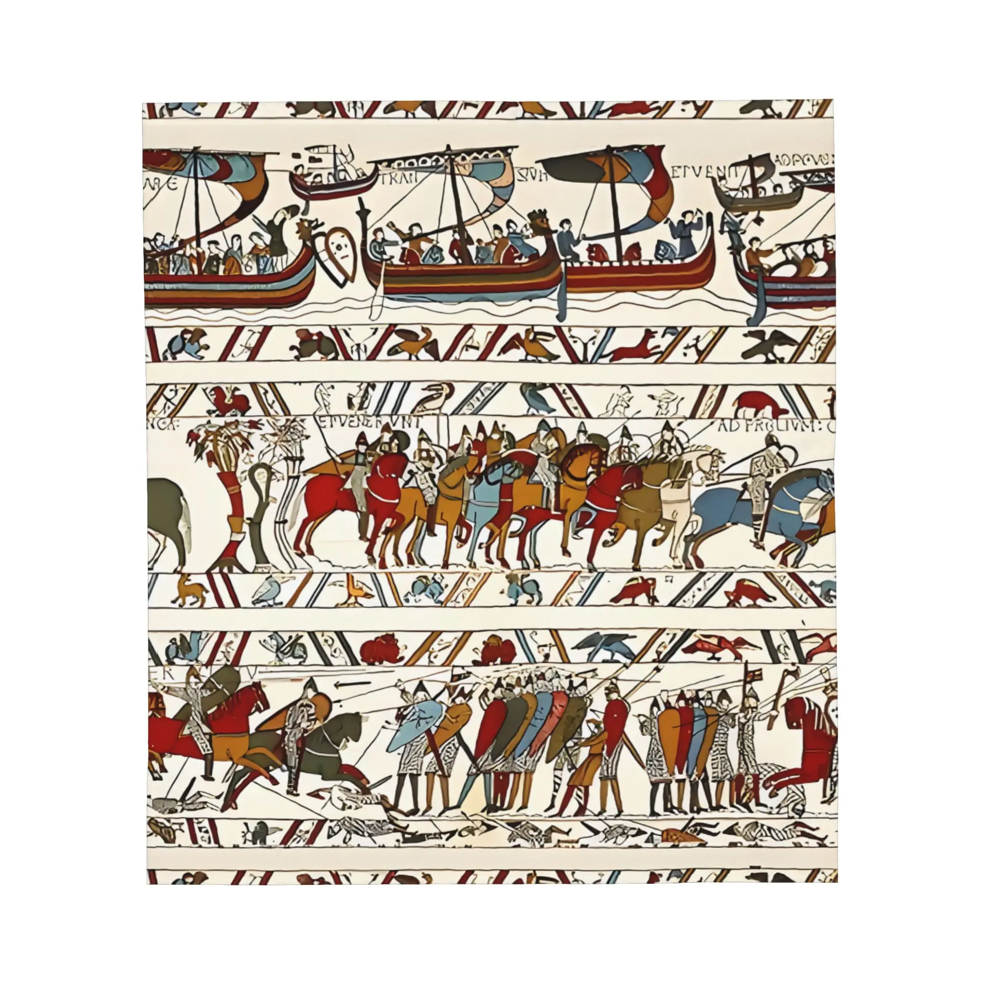 1PC THE BAYEUX TAPESTRY ,BATTLE OF HASTINGS ,NORMAN KNIGHTS AND VIKING SHIPS Blanket Throw Super Cosy Plush Living Room Sofa
