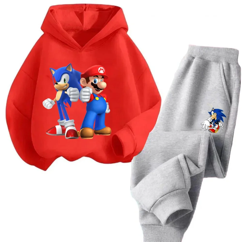 

Children Clothing Sets For Boys Super Mario Sonic Hoodies Pants Kids Cartoon Sonic Tracksuits Toddler Clothes Boy Sonic Sets