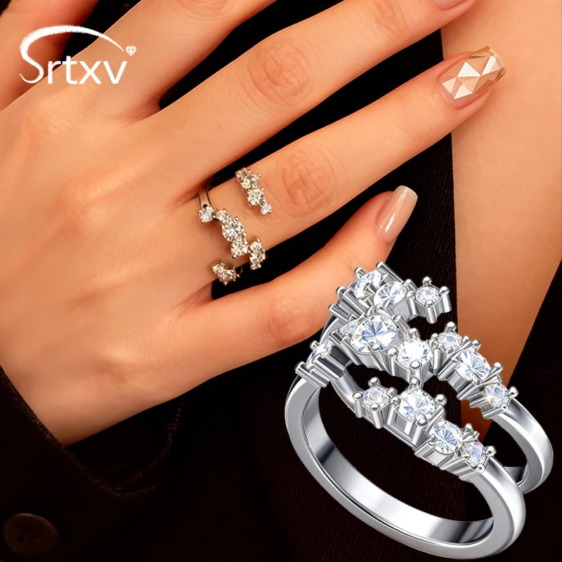 

Trendy Gradient Zircon Rings for Women Lab Diamond Wedding Adjustable Band S925 Sterling Silver Female Crown Single Tail Ring