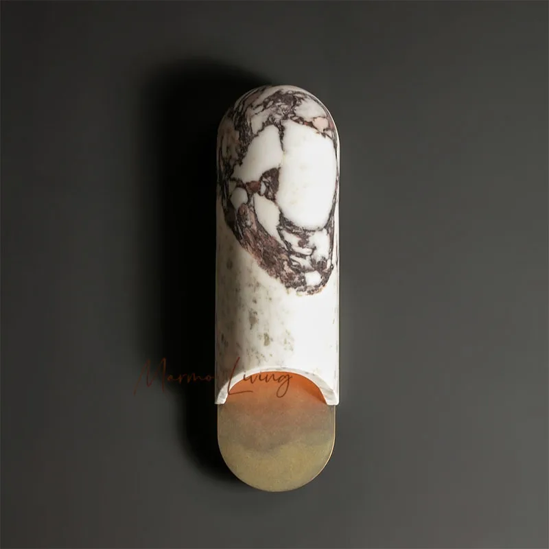 

Middle French silent natural marble wall lamp villa designer model room light luxury bedroom living room wall lamp