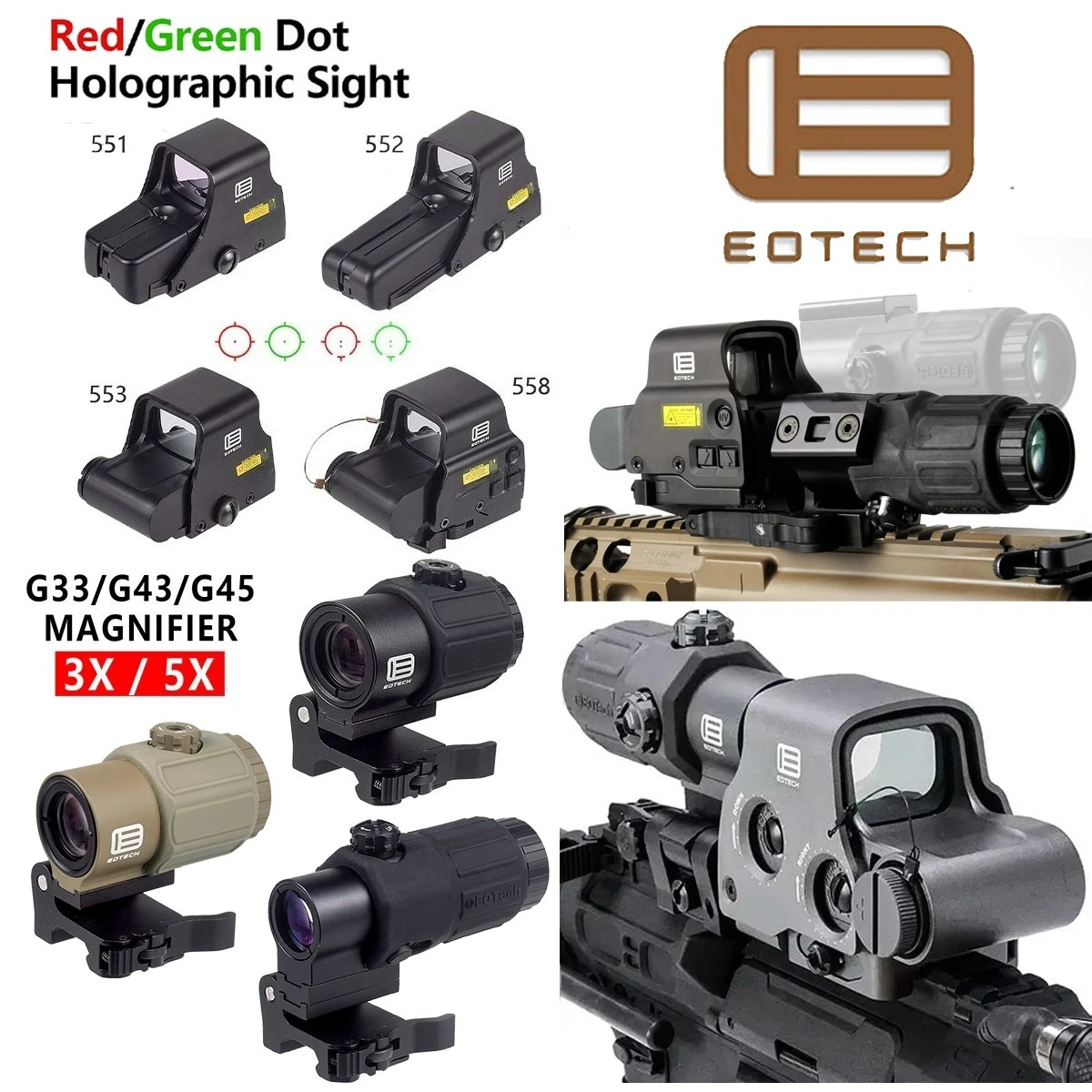 Tactical EOTECH 551 553 EXPS3 558 XPS3 Red Dot Holographic Reflex Sight 2.26 UNITY Optic Fast Riser Mount Hunting Riflescope