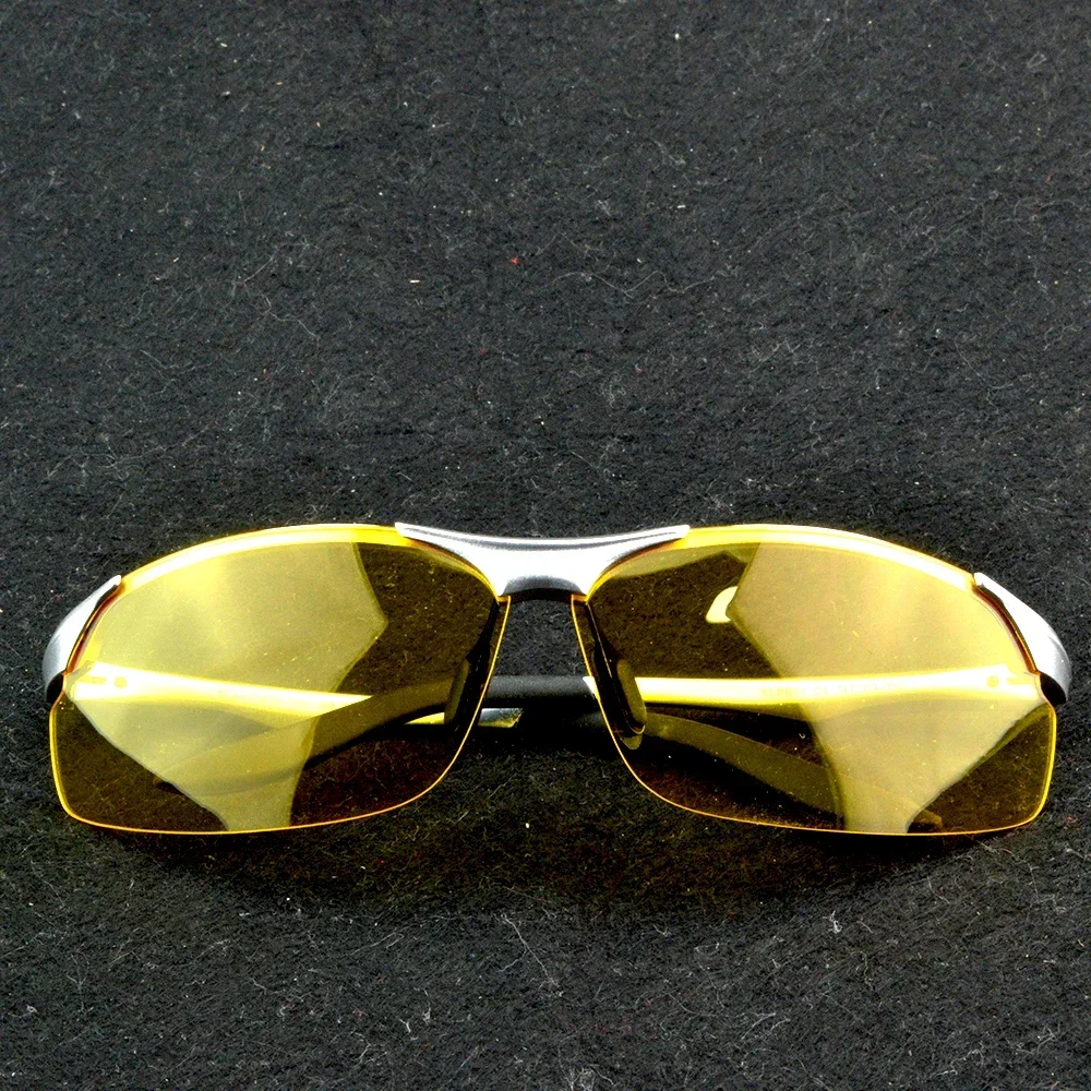 Aluminium Magnesium Alloy Silver Night Vision Enhancing Curved Frame Sunglasses