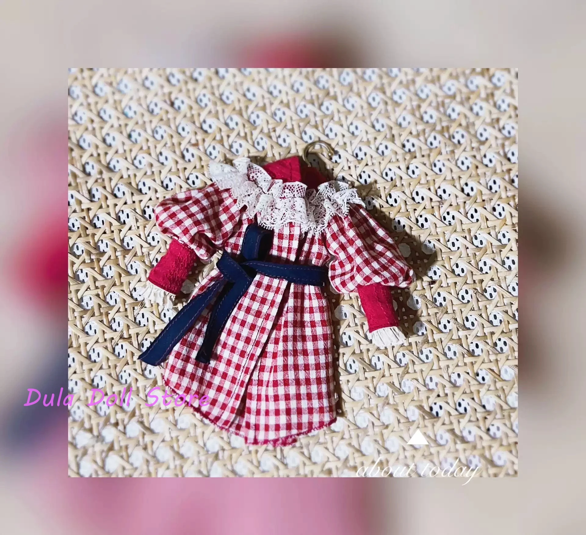 Dula Doll Clothes Dress Red checkered belt set Blythe Qbaby ob24 ob22 Azone Licca ICY JerryB 1/6 Bjd Doll