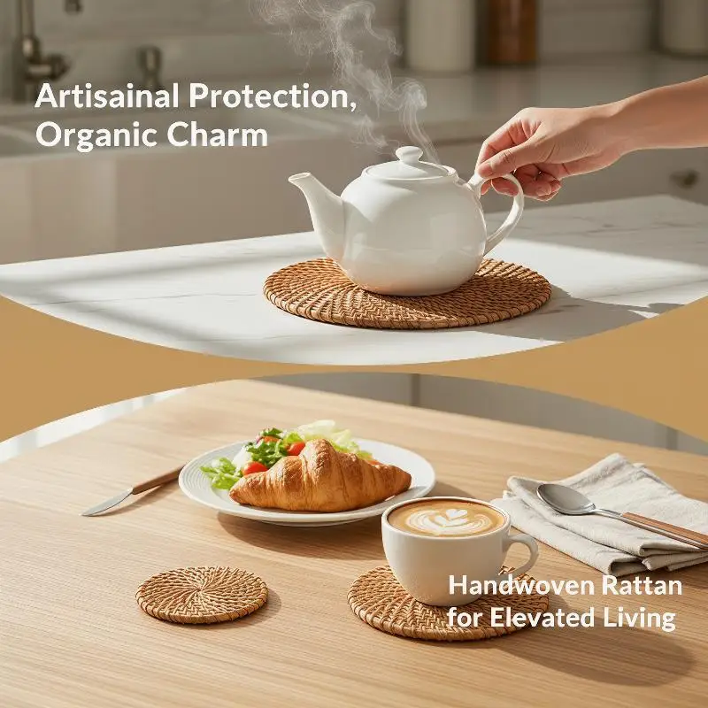 [MA]Hand-woven Rattan Coaster Round Coffee Mugs Pad Anti Scalding Insulation Mats Home Kitchen Table For Hot Pot And Baking Pan