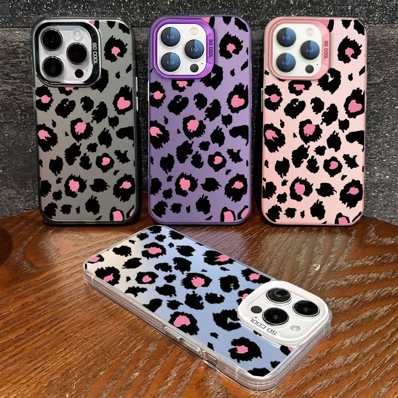 Leopard Print Laser IMD Phone Case For Samsung Galaxy A55 A54 5G A15 A16 A25 A35 S25 S24 Ultra S23 FE S21 S22 Plus Silver Cover