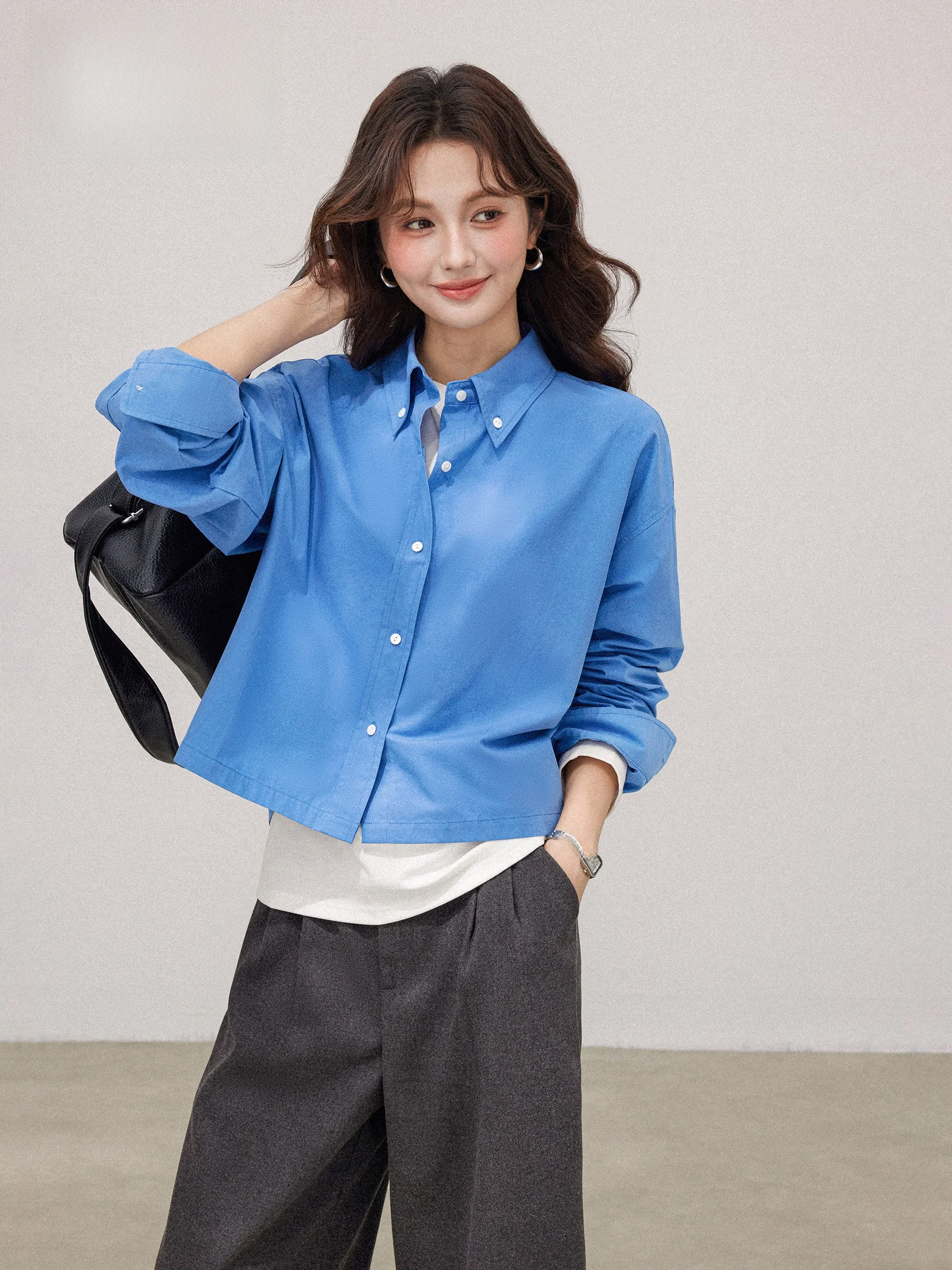 

Loose Long Sve Blue irt Women's Casual Sle Collared irt Autumn 2025 New Korean Sle Versatile Loose irt
