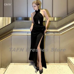 TAFN Black Sexy Evening Dresses Sheath Halter Side Gigh Slit Prom Party Gown Backless Elegant vestido de noche Custom Made