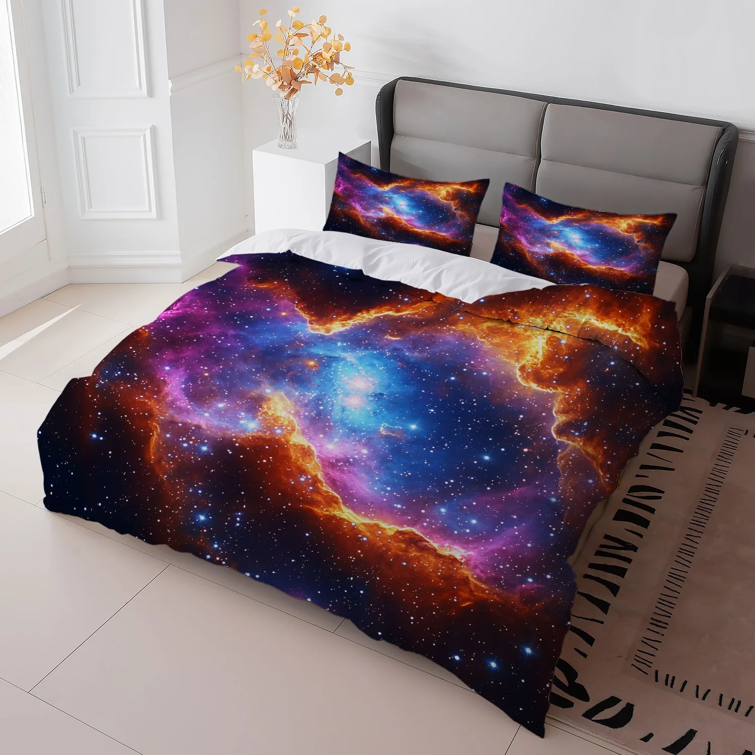 Duvet Cover Set with Galaxy Nebula Pattern Bedding 1 Duvet Cover + 2 Pillowcases (excluding inserts)