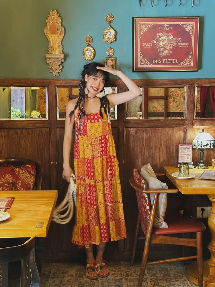 n Algodón Seda Estampado floral Wrap Dr Vaion Sle Falda en capas Prendas de abrigo Vestido largo de verano Una línea Cintura suelta