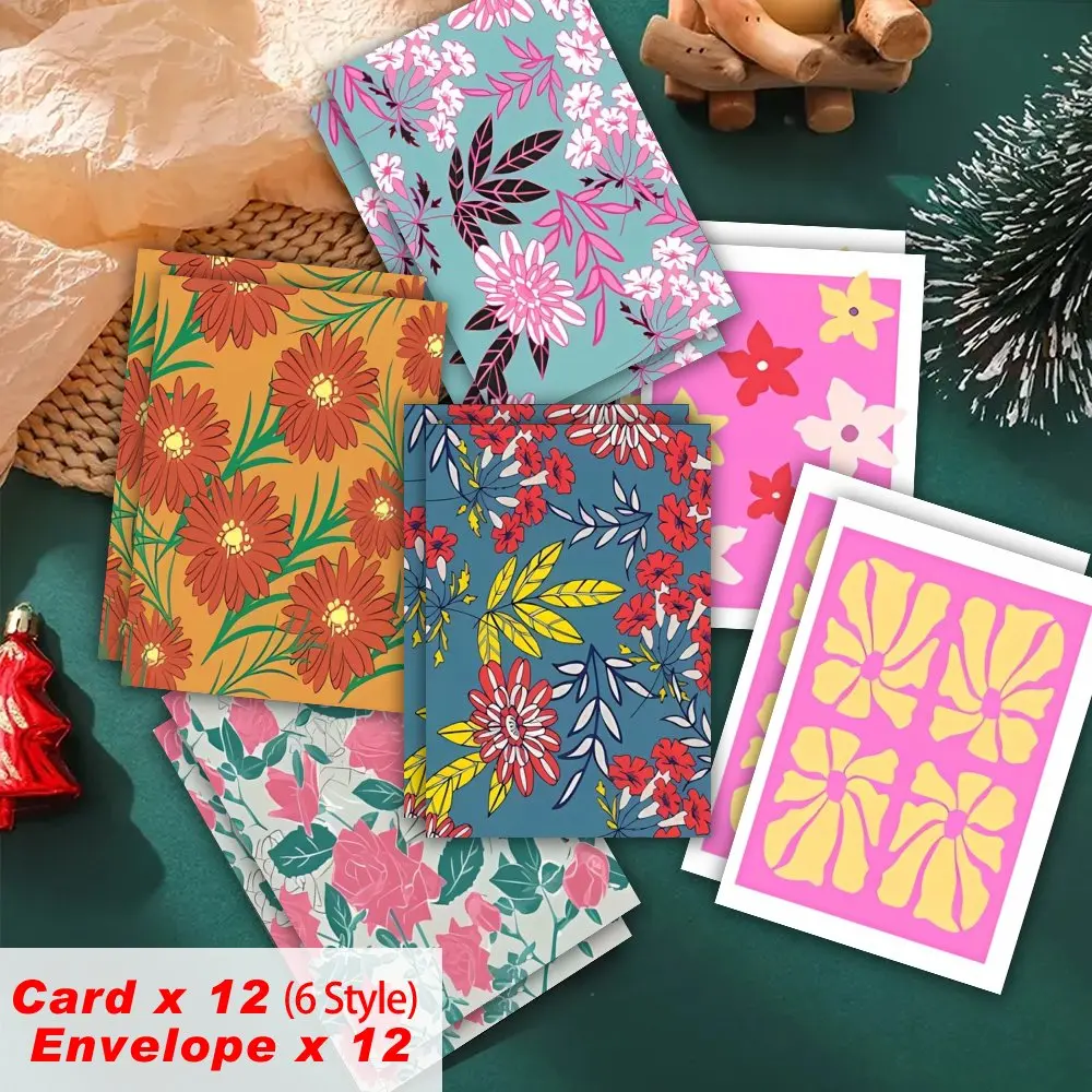 بطاقة تهنئة بوهيمية (6 تصميمات، 2 بطاقة لكل منها، مع 12 ظرفًا) دعوات وبركات للعائلة والأصدقاء والزملاء