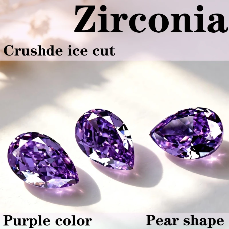 Kubischer Zirkonia Birnenform Künstlicher Zirkon Lila Farbe 5A+ Qualität CZ 4K-Schliff Crushed Ice Cut Hochkarätiger Diamant – Detail 1
