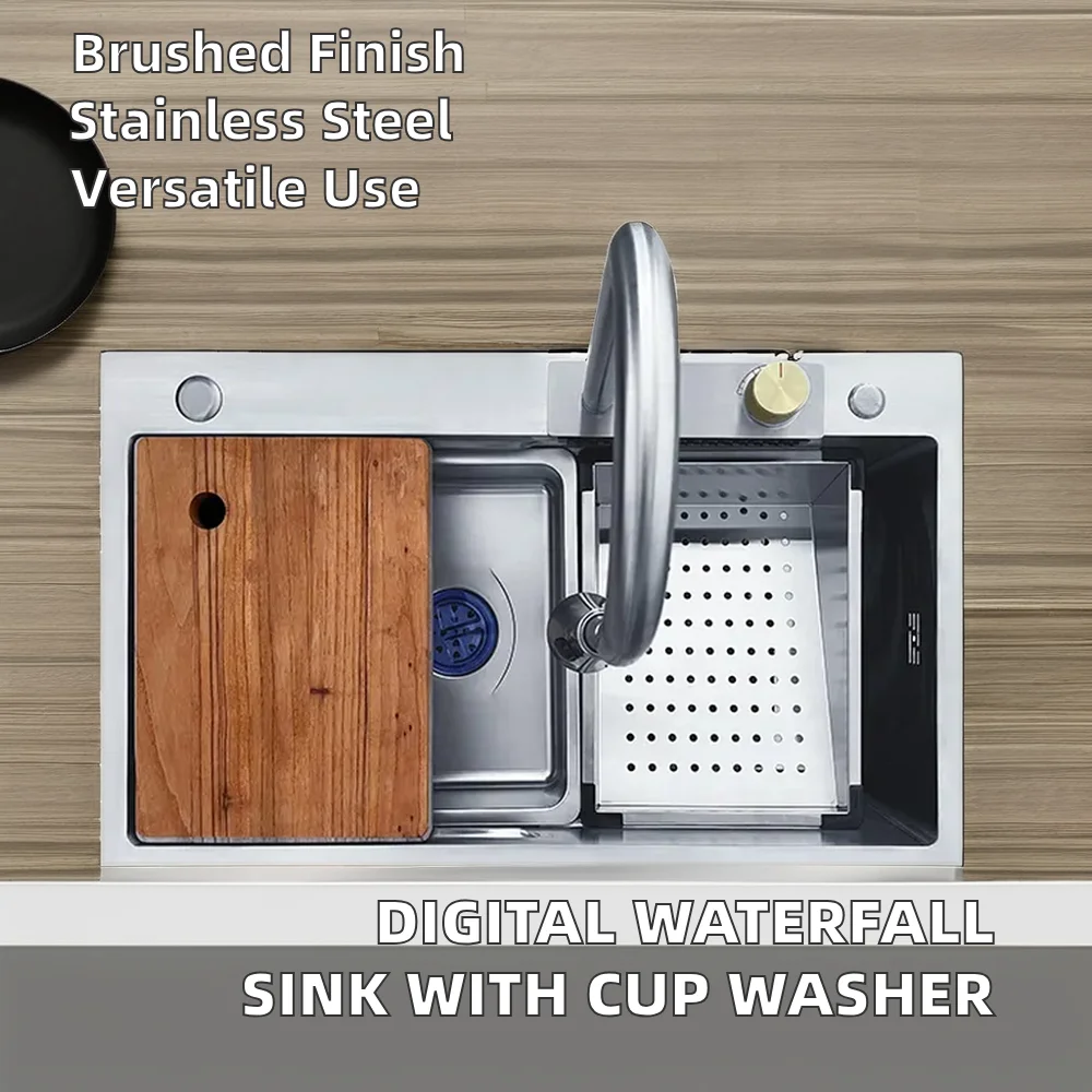 الحديثة شعبية اليدوية وعاء واحد بالوعة المطبخ متعددة الوظائف شاشة ديجيتال شلال كأس غسالة العداد