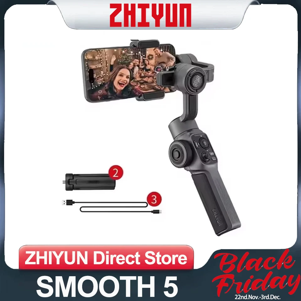 ZHIYUN Smooth 5 Gimbal 3-Axis Phone Handheld Stabilizer Portable Selfie Stick Smartphone for iPhone 14 Pro Max Huawei Xiaomi