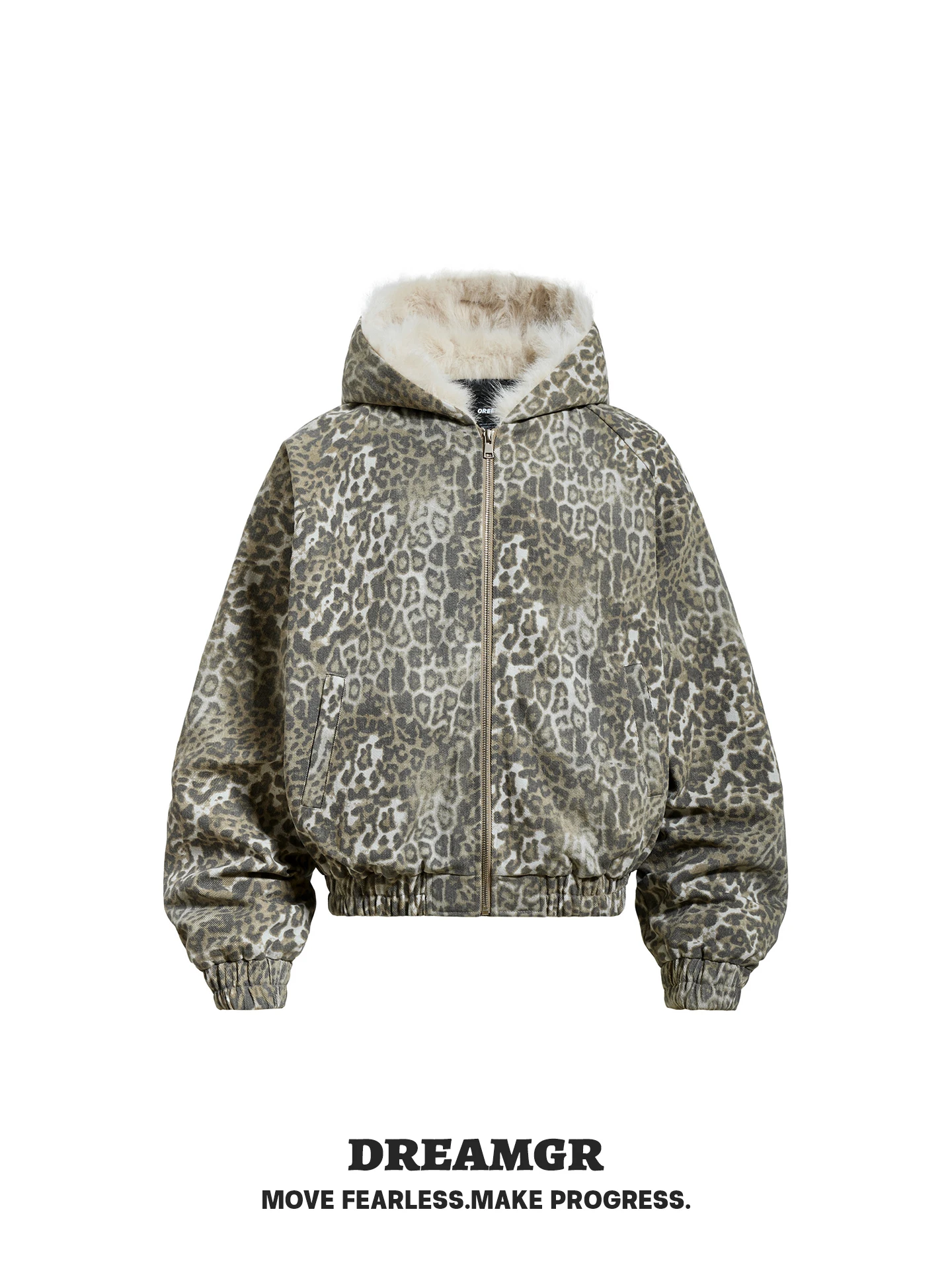 

American Sle Thiened Cotton Jaet with Hood for Men And Women Winter Warm Matching Various Sles White Leopard Print
