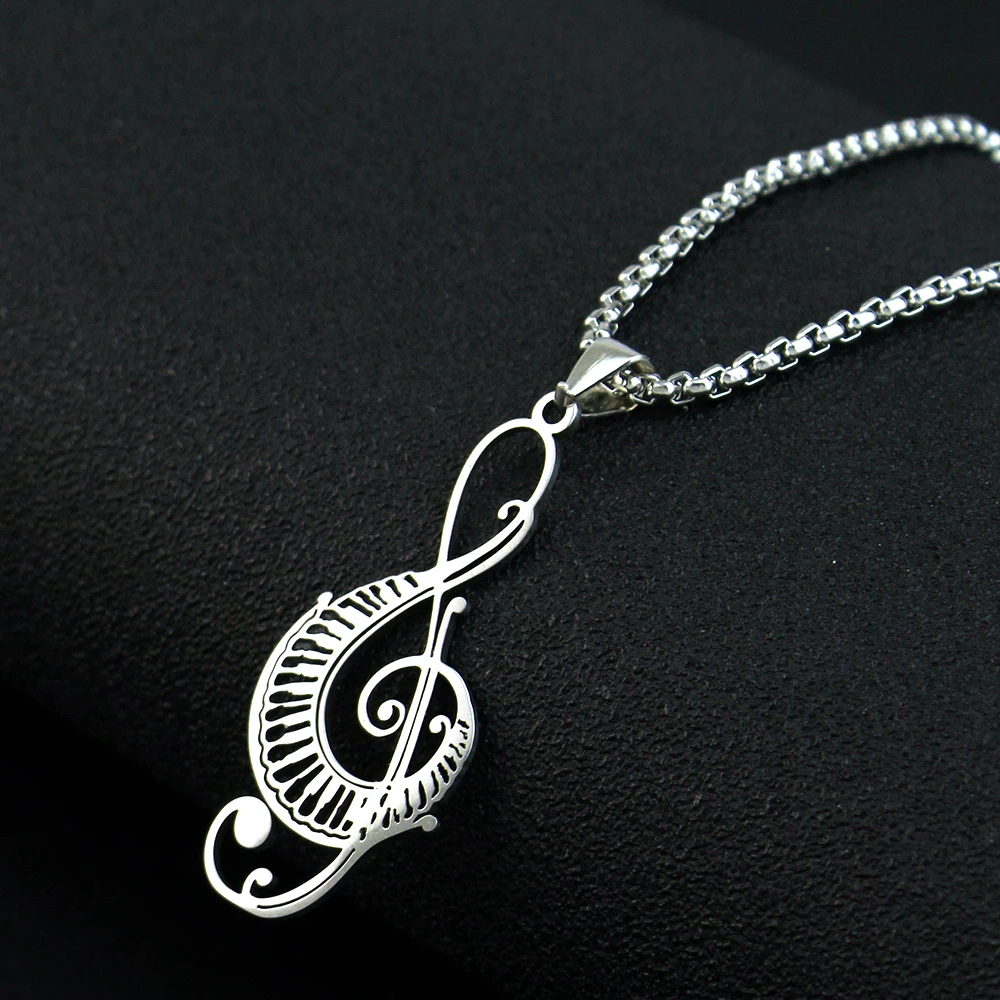 Stainless Steel Goth Necklace Music Symbol Jewelry Gift Musical Note Hollow Pendants Necklaces for Women Men Piano Keys