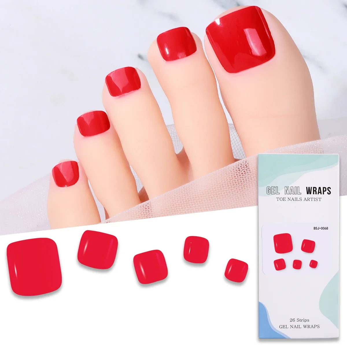 26Tips Solid Color Toe Gel Nail Stickers White Red Black Self Adhesive Full Cover Foot Fake Nail Manicure Nail Gel UV Stickers