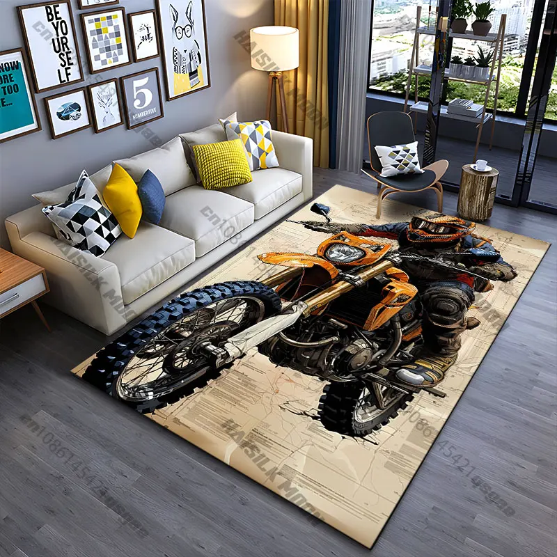 Motorcycle rider adventure exploration carpet Yoga living room room decor children's crawling mat doormat area rug