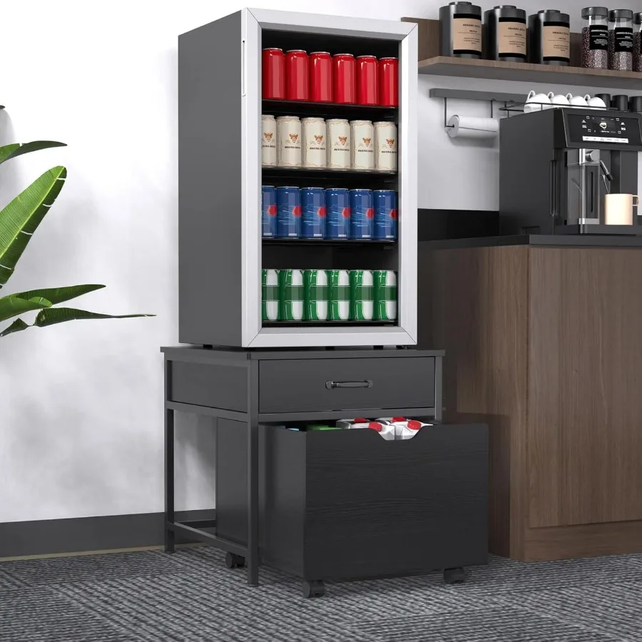 GDLF Mini Fridge Stand with Storage Heavy Duty Mini Fridge Table with Rolling Cabinet 220LBS Capacity Tabletop for Dorm Apartme