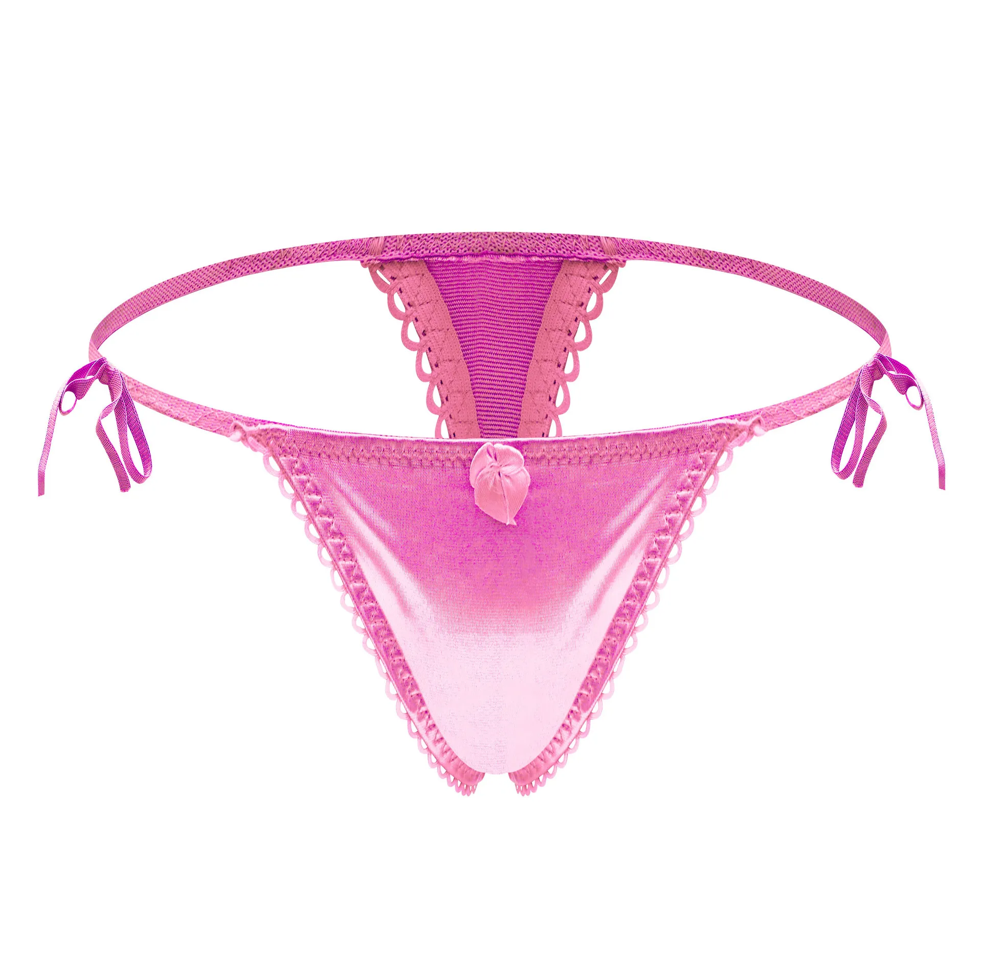 Women's Satin Tie-Side Low-Rise Thong, Colorful Satin G-String Lingerie
