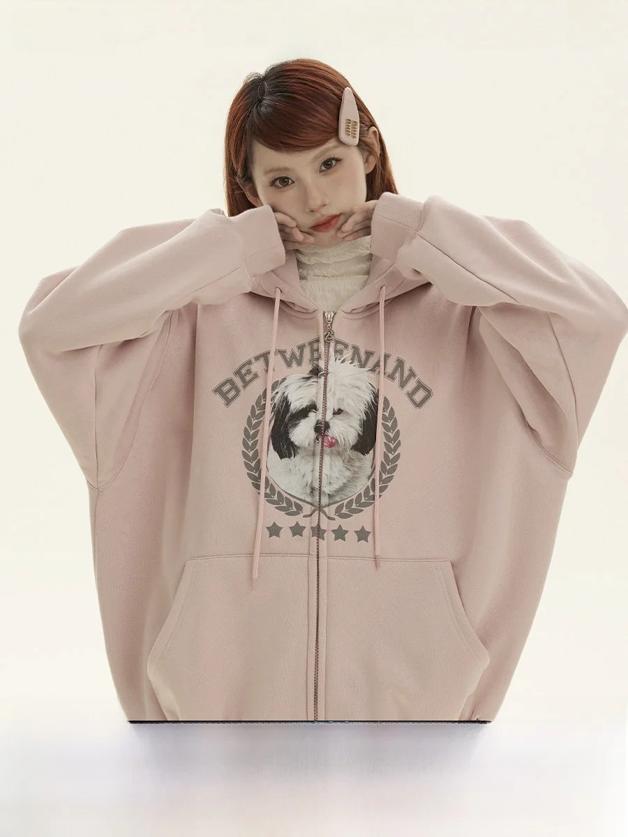 BENAND Original Fun Print Zipper Hoodie Women's Autumn Winter Open Cardigan Long Sleeve Cotton Polyester Blend Commute Style