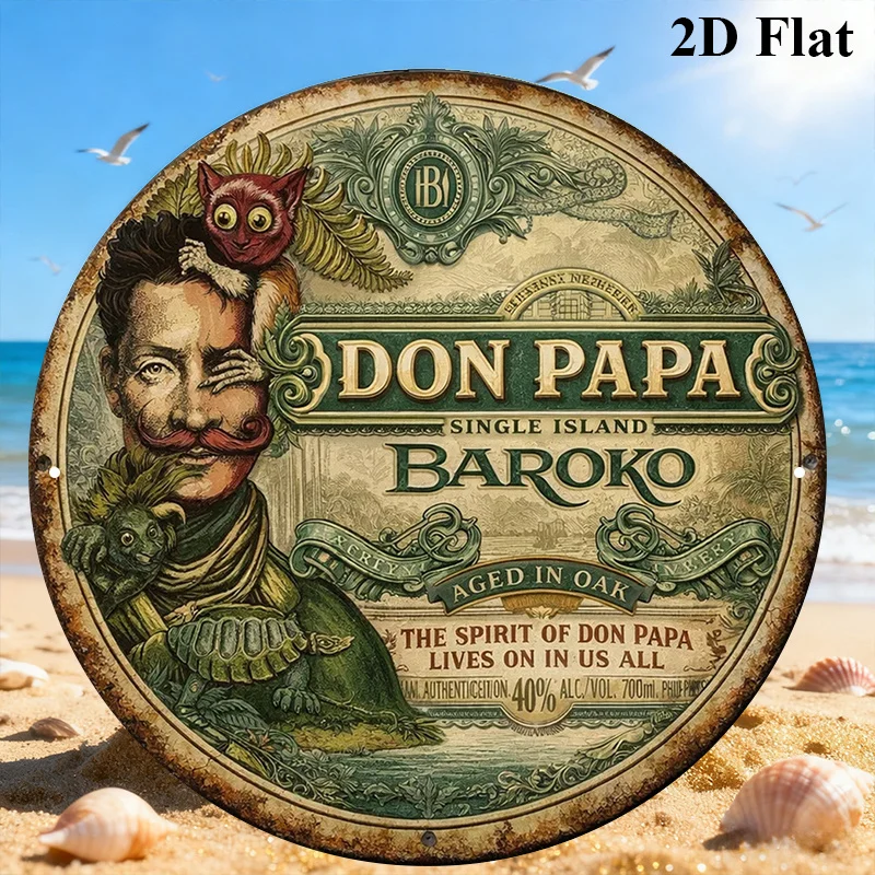Letrero de Aluminio Vintage Don Papa Baroko Rum, 8x8 Pulgadas, Decoración de Pared para Bar o Cocina