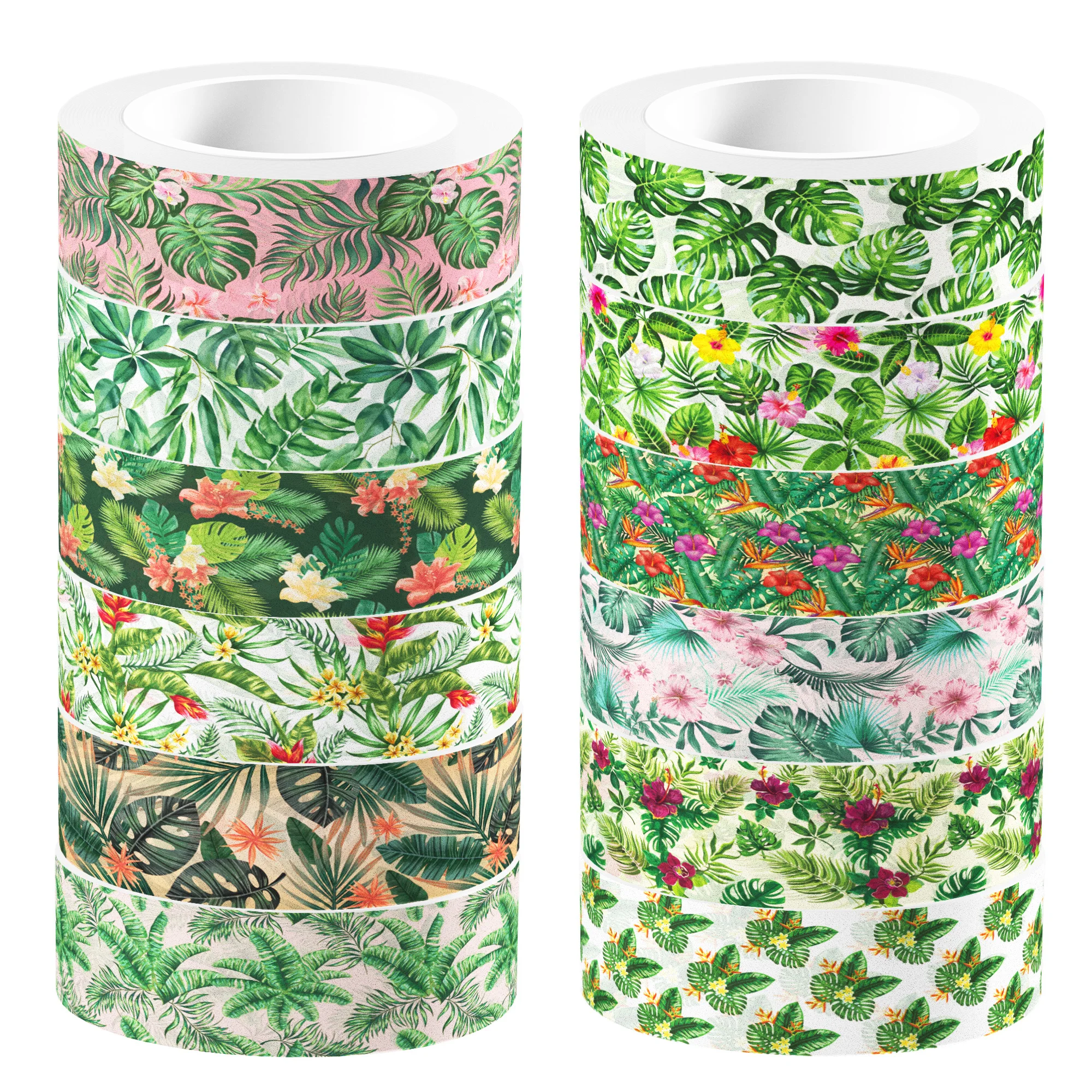 12Rolls Hawaii Tropical Leaves Washi Tape Set DIY Craft Handbook Tape Scrapbooking Material Masking Tape for Summer Party