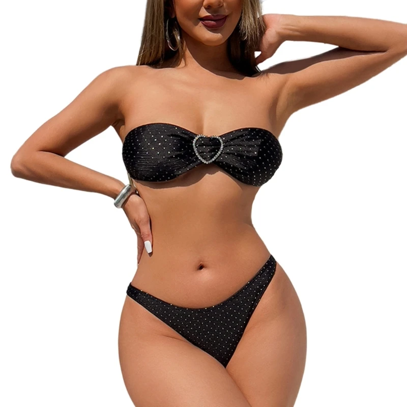 

2024 New Women Summer Push Up Beachwears Bathing Suit Sexy Lacing Strap Hollow Out Stitching Swimsuit Fashion Tube Top Swimsuits