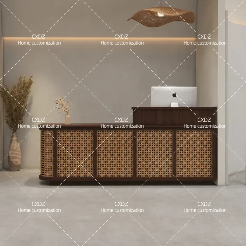 Simple Rattan Checkout Counter Front Desk for Clothing Store Shop Custom Bar Table Reception Counter Minimalist Design
