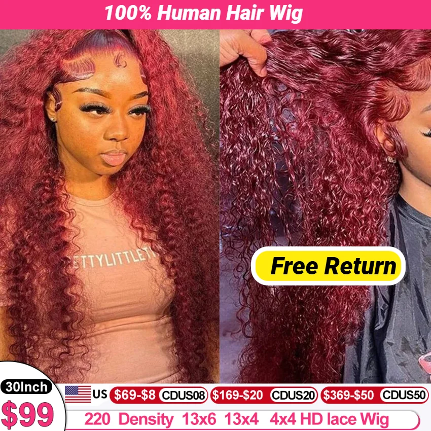 Wine Red Wig 99J Burgundy Lace Front Wig 13x6 Curly Human Hair Wigs Hd Lace Wig 5x5 Human Hair Colored Deep Wave Frontal Wig New