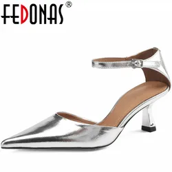 FEDONAS Mature Thin High Heels Women Sandals Pointed Toe Elegant Party Office Pumps Genuine Leather Shoes Woman Spring Summer