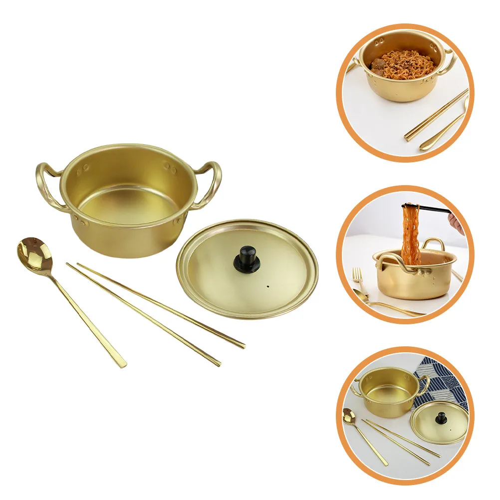 

1 Set Of Aluminum Multi-Purpose Soup Pot Double Handle Portable Noodle Ramen Cooking Kitchen Supply Household Cookware Small