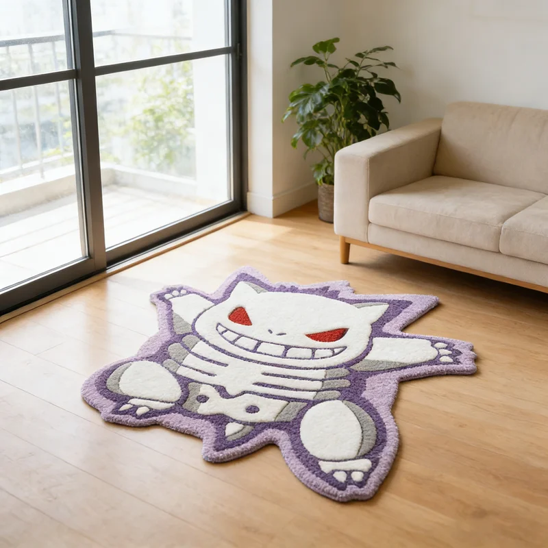 Cartoon Pokemon Fossil Gengar Rug Anime Skull Gengar Plush Carpet Irregular Lounge Room Bedroom Floor Mat Home Decor